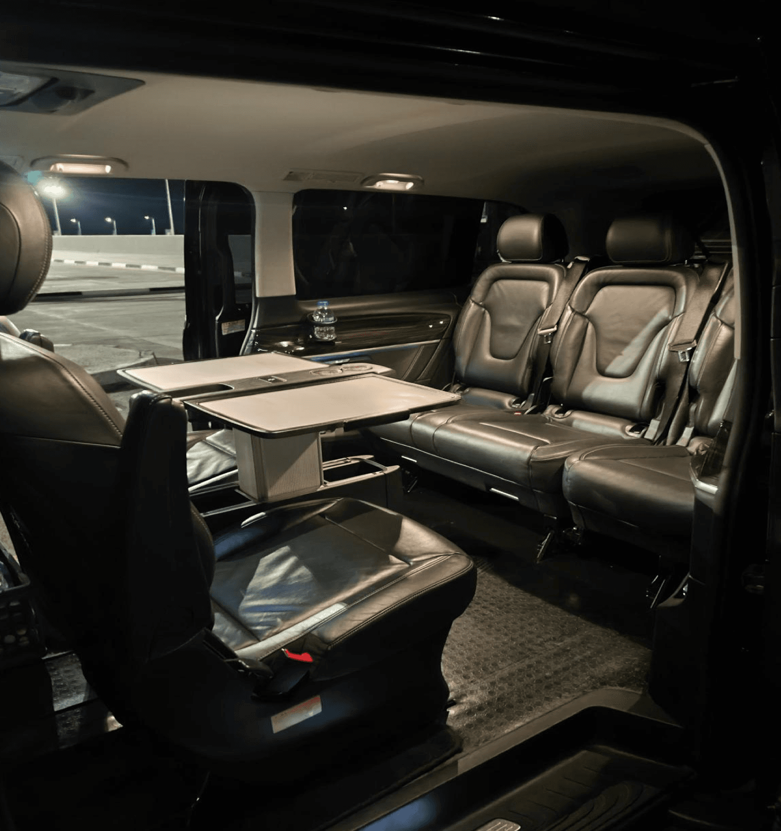 Luxury Mercedes Vito VIP interior with LED lighting and leather seats